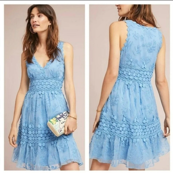 Anthrogologie Ranna Gill Veronica blue lace  mini dress SZ S - Picture 1 of 16